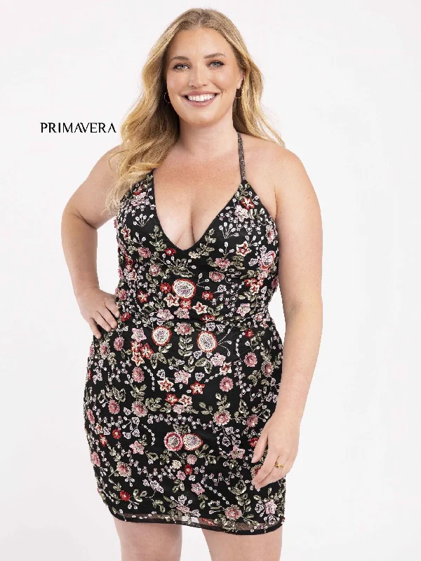 Primavera Couture 14060 Plus Size Short Fitted Floral Cocktail Dress