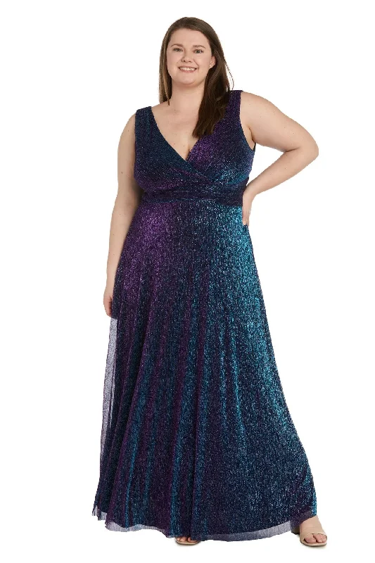 R&M Richards 9836W Plus Size Long Formal Metallic Dress