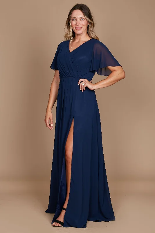 Short Sleeve Chiffon Formal Dress Navy