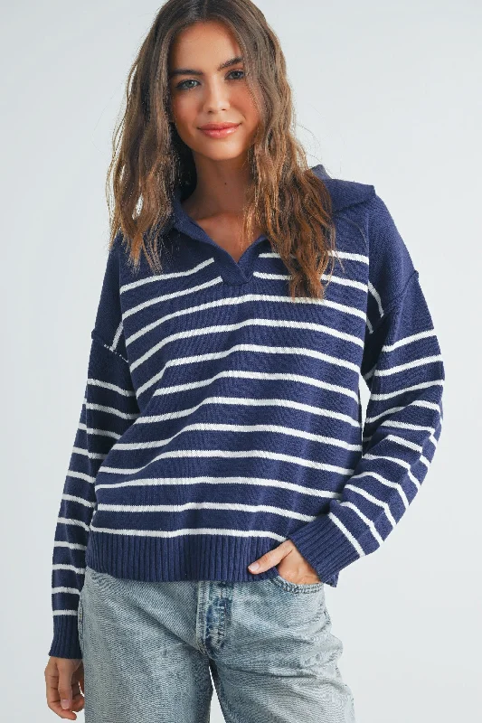 JOHNNY COLLAR STRIPED SWEATER