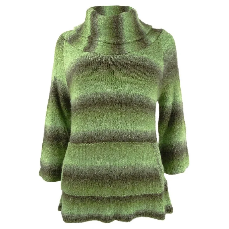 Sydney Easton Women's Ombre Stripe Cowl Sweater (M, Green)