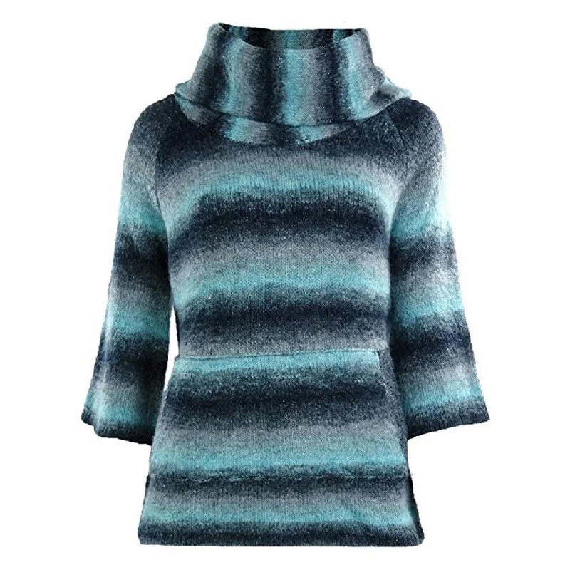 Sydney Easton Women's Ombre Stripe Cowl Sweater (X-Large, Blue)