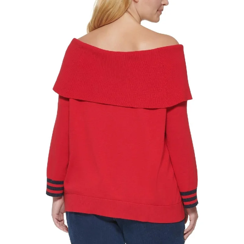 Tommy Hilfiger Women's Off The Shoulder Sweater Red Size 3X