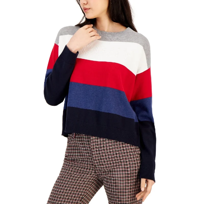 Tommy Hilfiger Women's Stripe Logo Bubble Sweater Red Size XX-Large