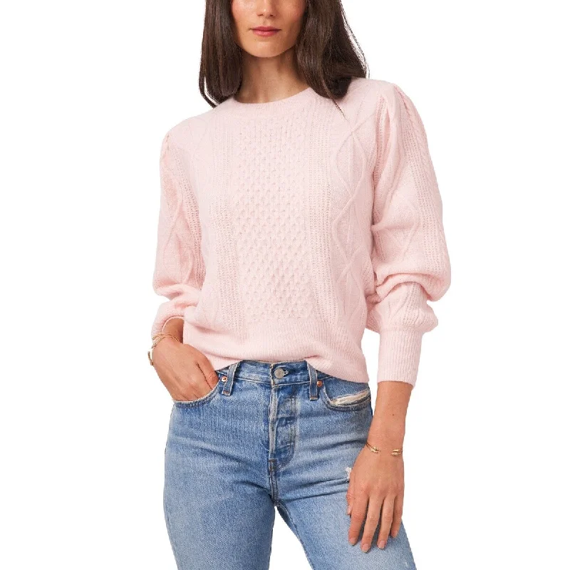 1.STATE Women's Variegated Cables Crew Sweater Pink