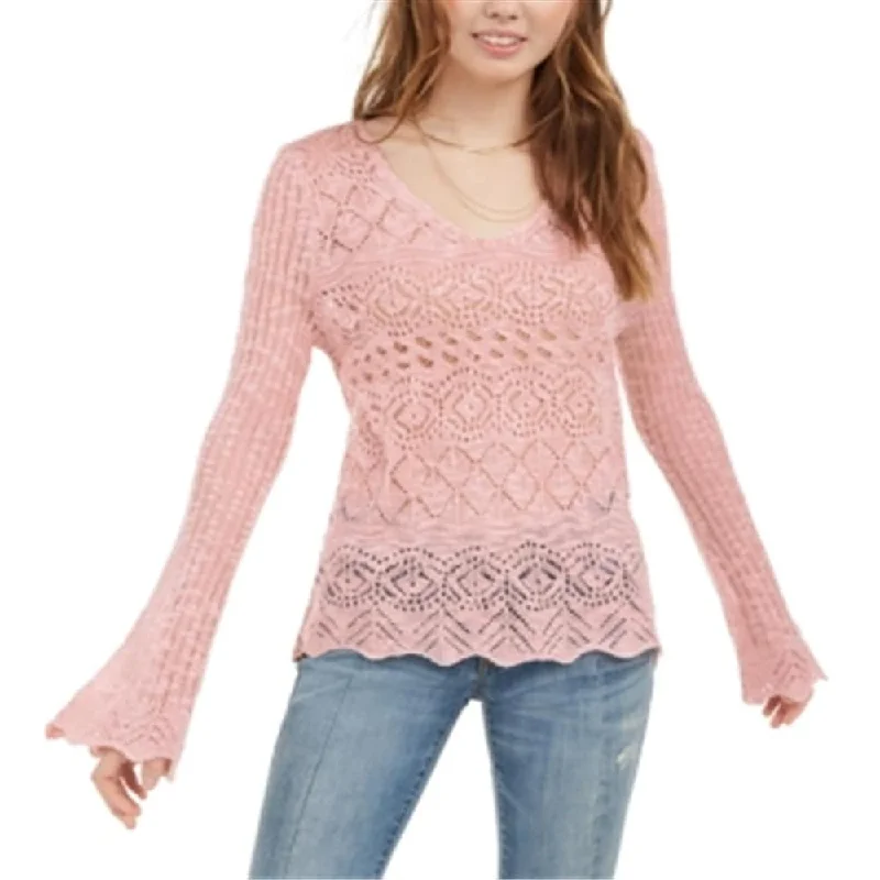 American Rag Junior's Pointelle Knit Flared Sleeve Sweater Pink