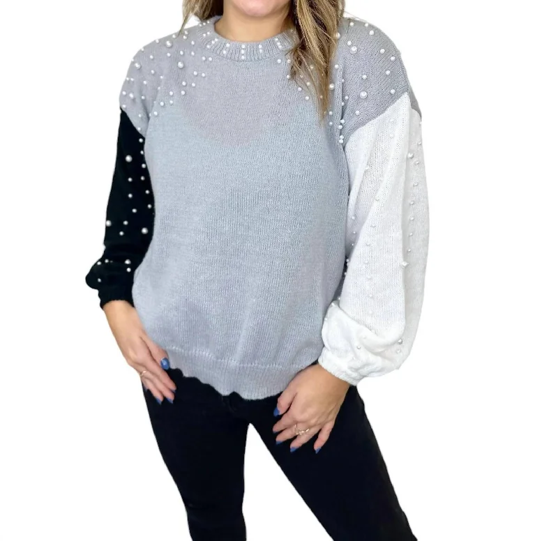 Believing In Magic Pearl Beaded Sweater In Grey