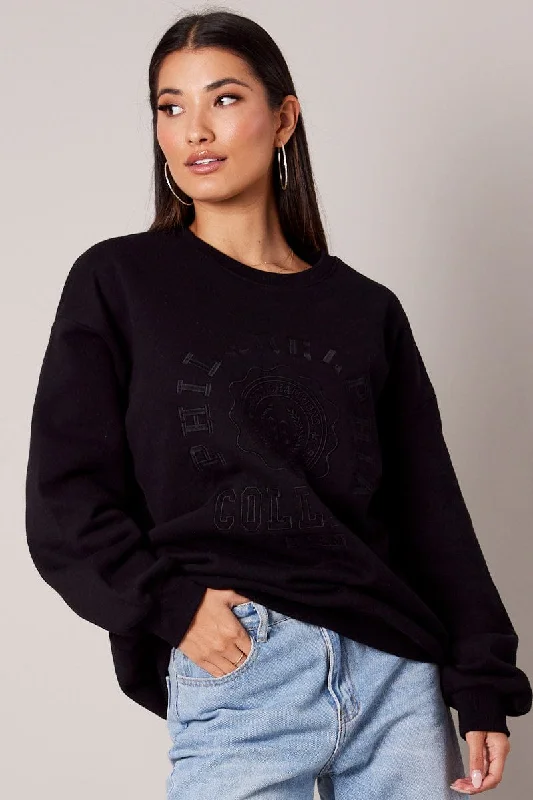 Black Graphic Sweater Long Sleeve