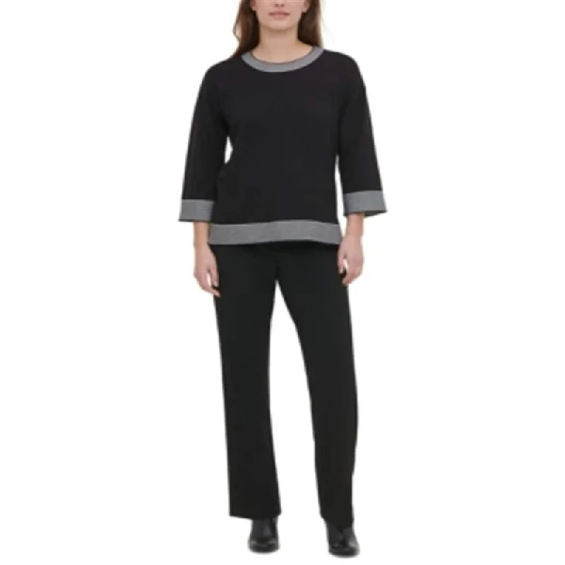 Calvin Klein Women's Border Trim Sweater Black Size Small