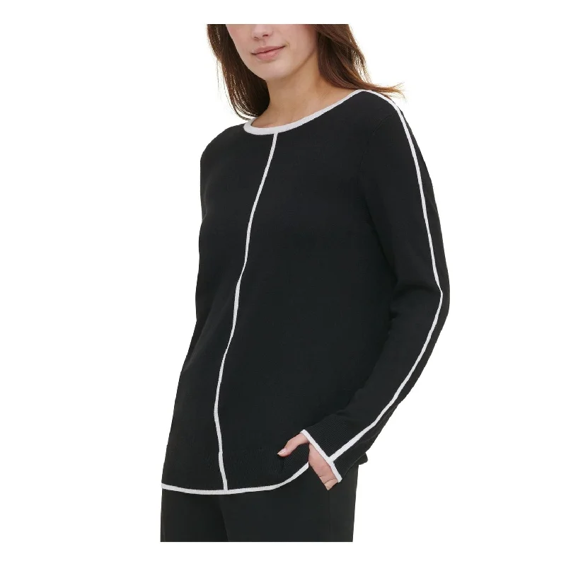 Calvin Klein Women's Long Sleeve Jewel Neck Sweater Black Size X-Small