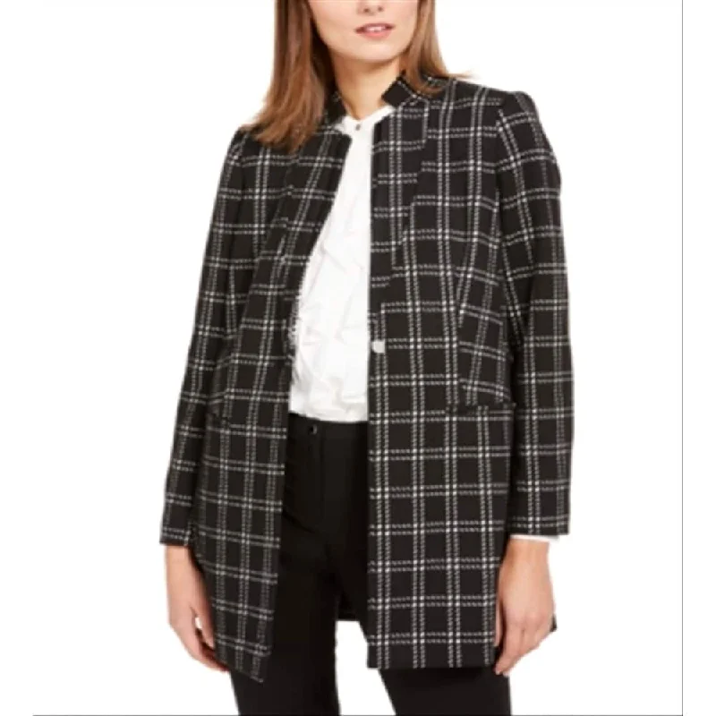 Calvin Klein Women's Plaid Button Topper Jacket Black Size 0