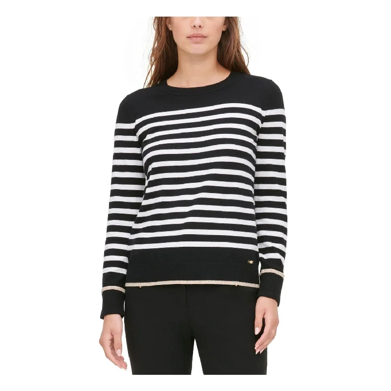 Calvin Klein Women's Striped Ribbed Trim Sweater Black Size X-Small