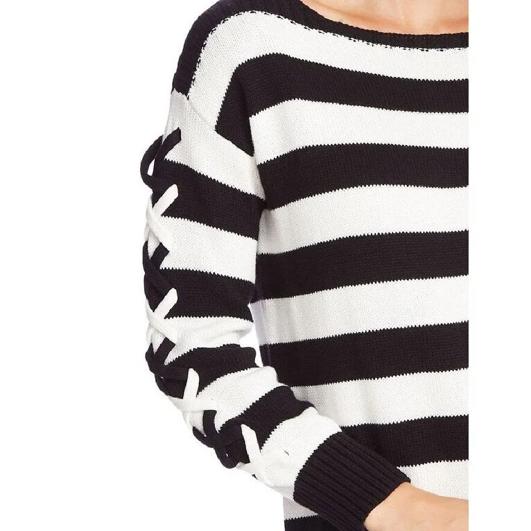 Cece Women's Stripe Boat Neck Sweater Black / White Size Medium