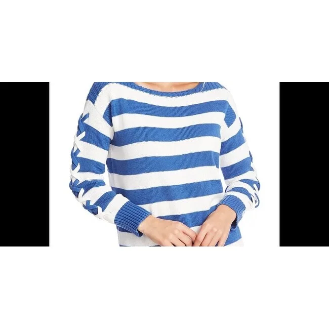 Cece Women's Striped Long Sleeve Boat Neck Sweater Blue Size X-Small