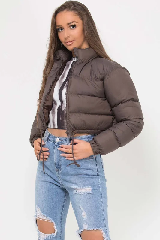 Cropped Padded Puffer Jacket Brown