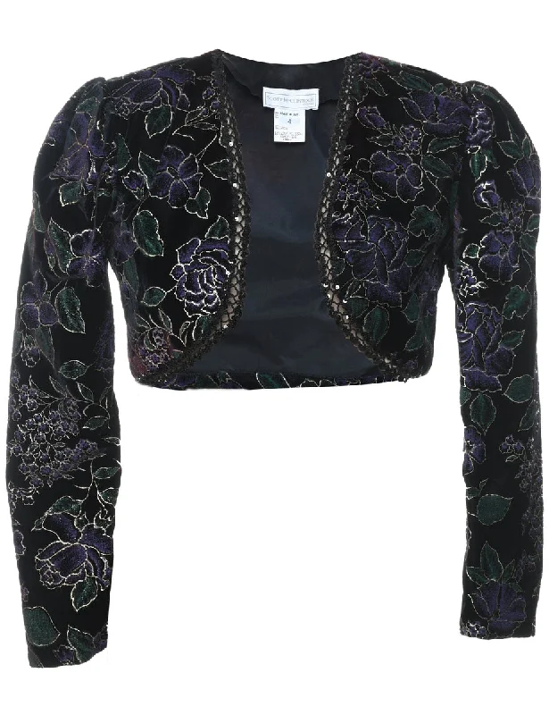 Cropped Purple & Gold Shiny Metallic Evening Jacket - M