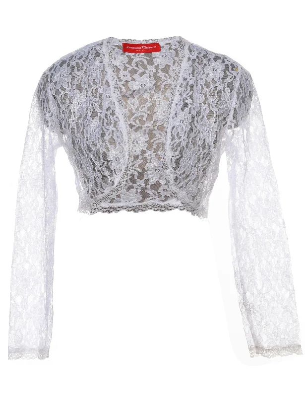 Cropped White Lace Evening Jacket - M