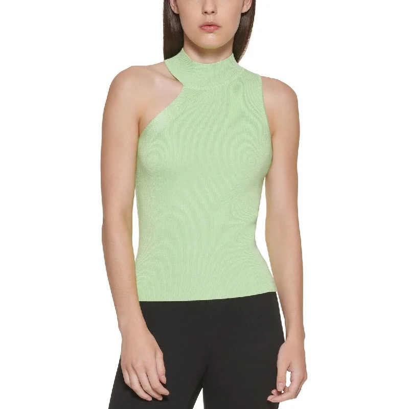 DKNY Women's Asymmetrical Mock Neck Sweater Green Size Medium