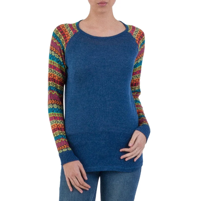 Handmade Acrylic Cotton Blend Cusco Market in Blue Sweater (Peru)