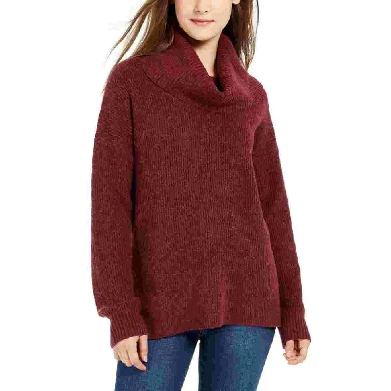 Hippie Rose Women's Burgundy Ribbed Long Sleeve Cowl Neck Sweater Purple Size Large