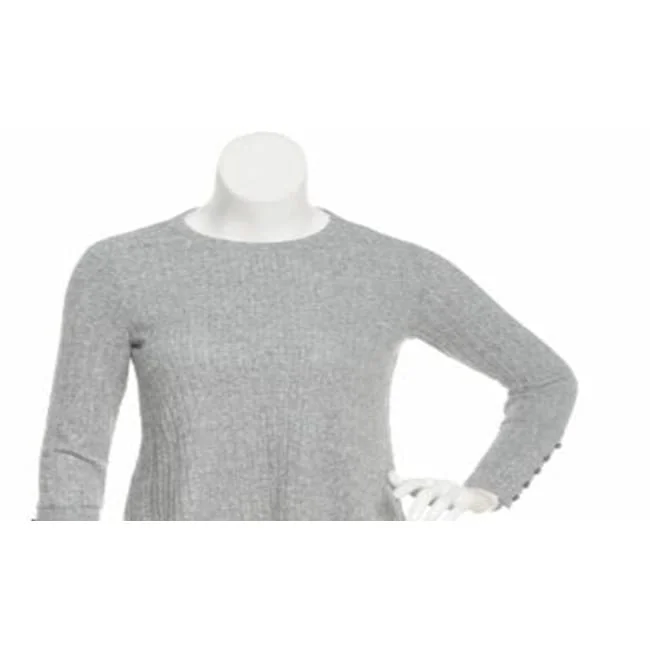 John Paul Richard Women's Ribbed Button Sleeve Sweater Gray Size Medium