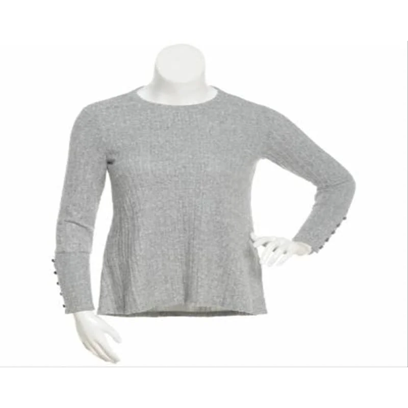 John Paul Richard Women's Ribbed Button Sleeve Sweater Gray Size Small