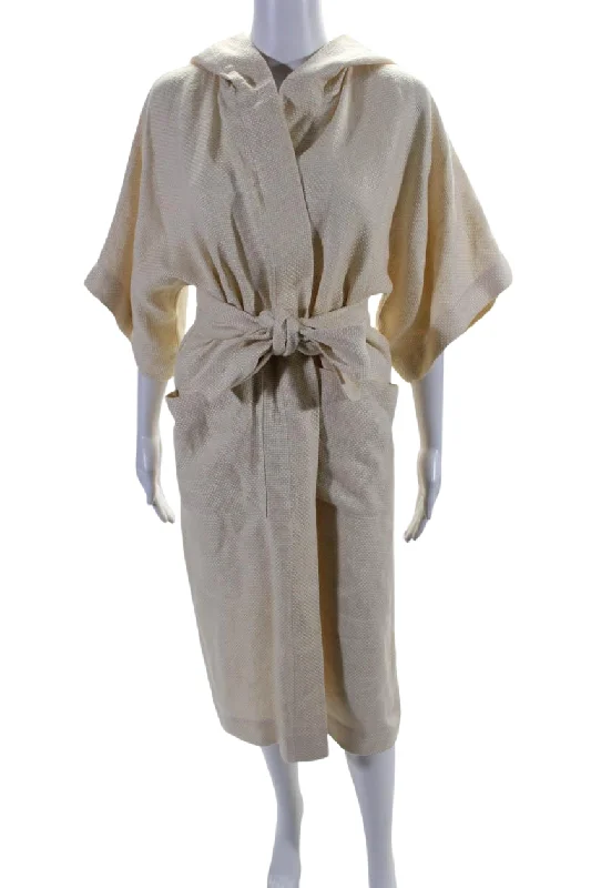 Lisa Marie Fernandez Womens Linen Belted Wrap Light Coat White Beige