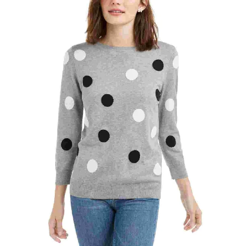 Maison Jules Women's 3/4 Sleeve Polka Dot Sweater Gray Size Small