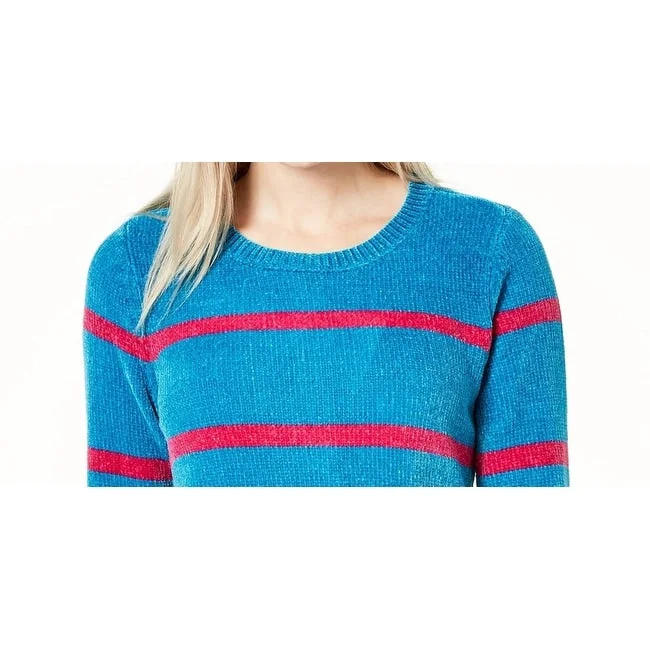 Maison Jules Women's Striped Long Sleeve Jewel Neck Sweater Blue Size X-Small