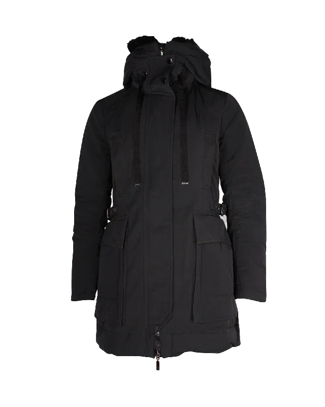 Moncler Fur-Trimmed Hooded Jacket in Black Polyamide