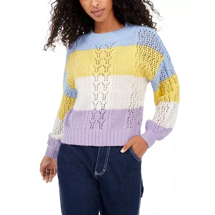 No Comment Junior's Striped Balloon Sleeve Sweater Blue/White/Yellow /Purple Size Large