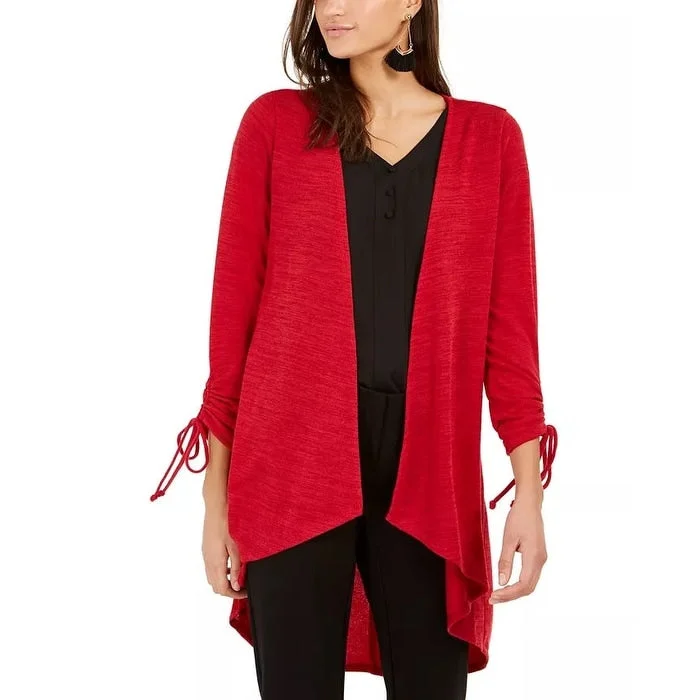 Ny Collection Women's Petite Drawstring-Sleeve High-Low Sweater Red Size Petite Small