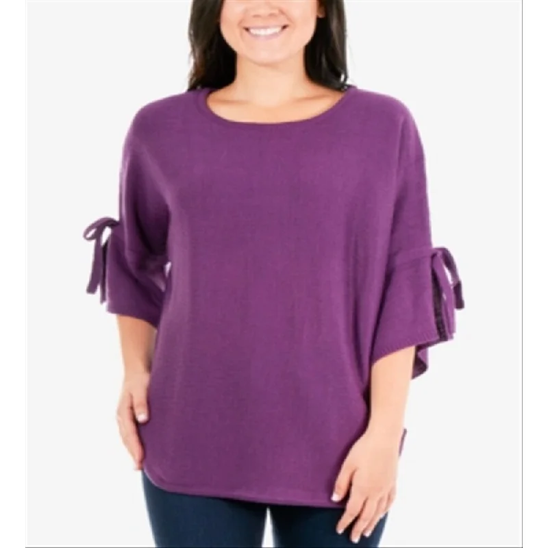 Ny Collection Women's Split Bell Sleeve Sweater Purple Size Small