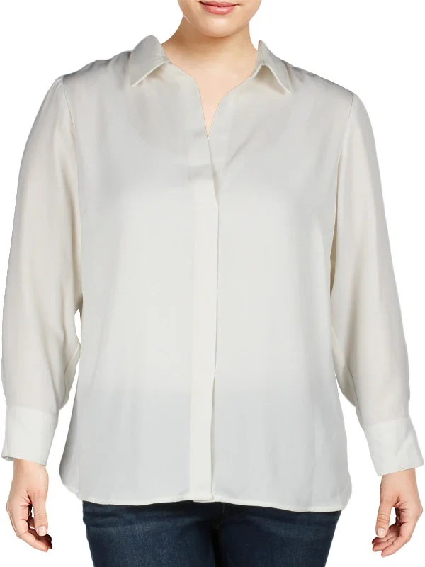 Plus Najila Womens Split Neck Collared Blouse