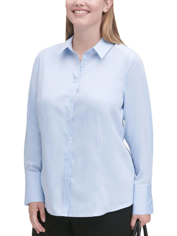 Plus Womens Button Down Cuffed Sleeve Top