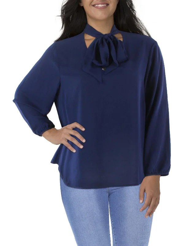 Plus Womens Chiffon Bow Front Blouse