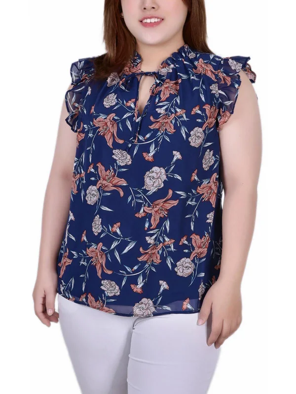 Plus Womens Floral Print Casual Blouse