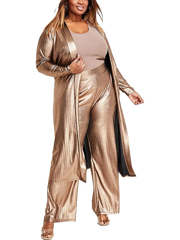 Plus Womens Metallic Long Kimono