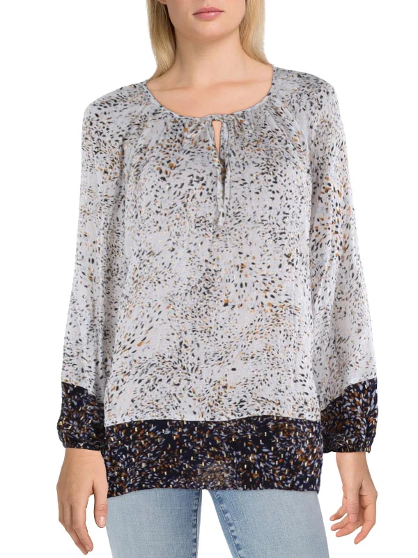 Plus Womens Metallic Printed Blouse