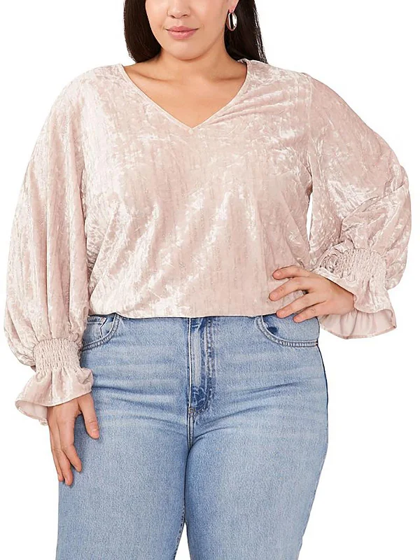 Plus Womens Velvet Metallic Blouse