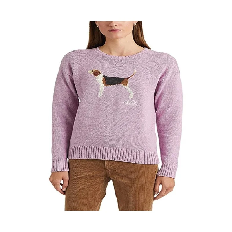 Ralph Lauren Women's Intarsia Knit Cotton Sweater Purple