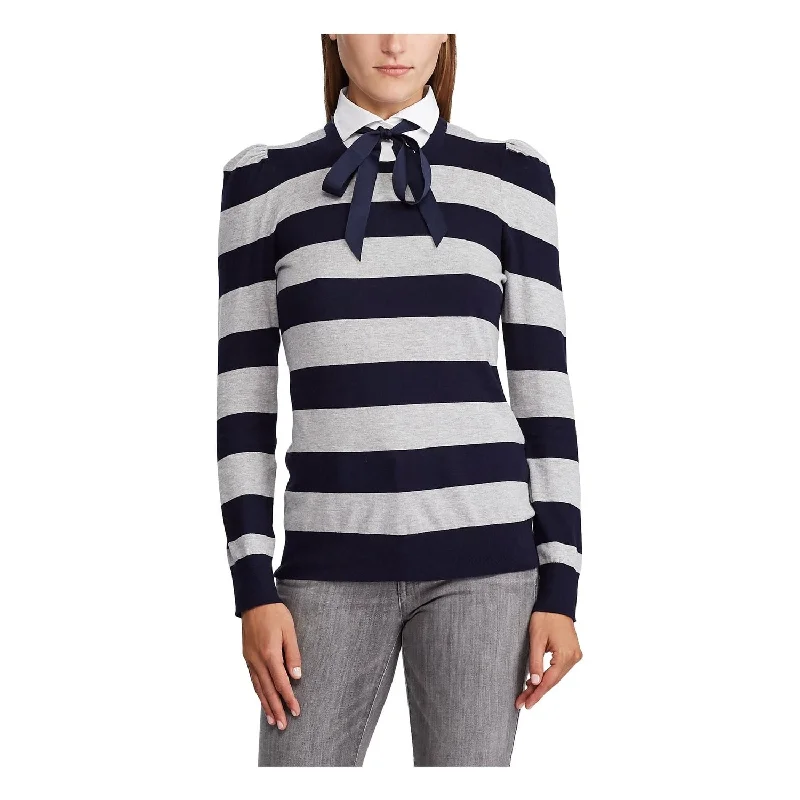 Ralph Lauren Women's Striped Long Sleeve Hi Lo Sweater Blue Size Small