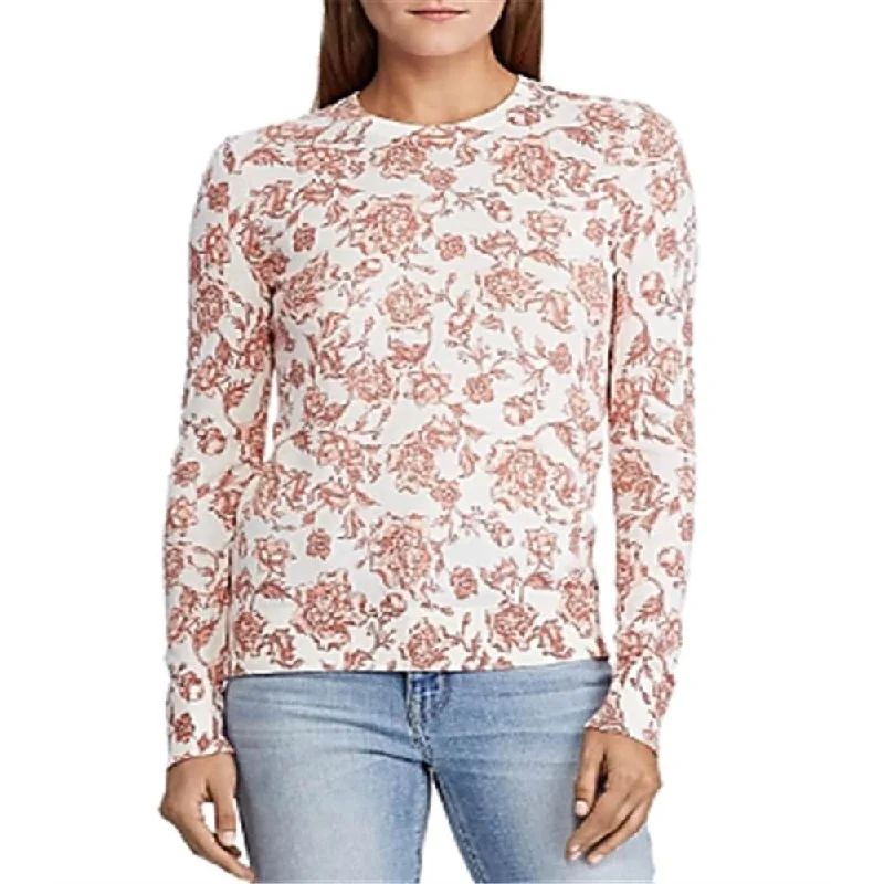 Ralph Lauren Women's Vemetra Ribbed Trim Floral Sweater White Size XX-Large