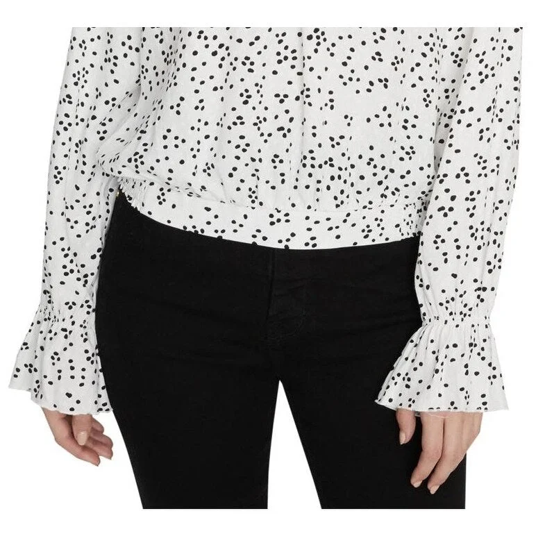 Sanctuary Women's Plus Solstice Polka Dot Mock Neck Blouse White Size S