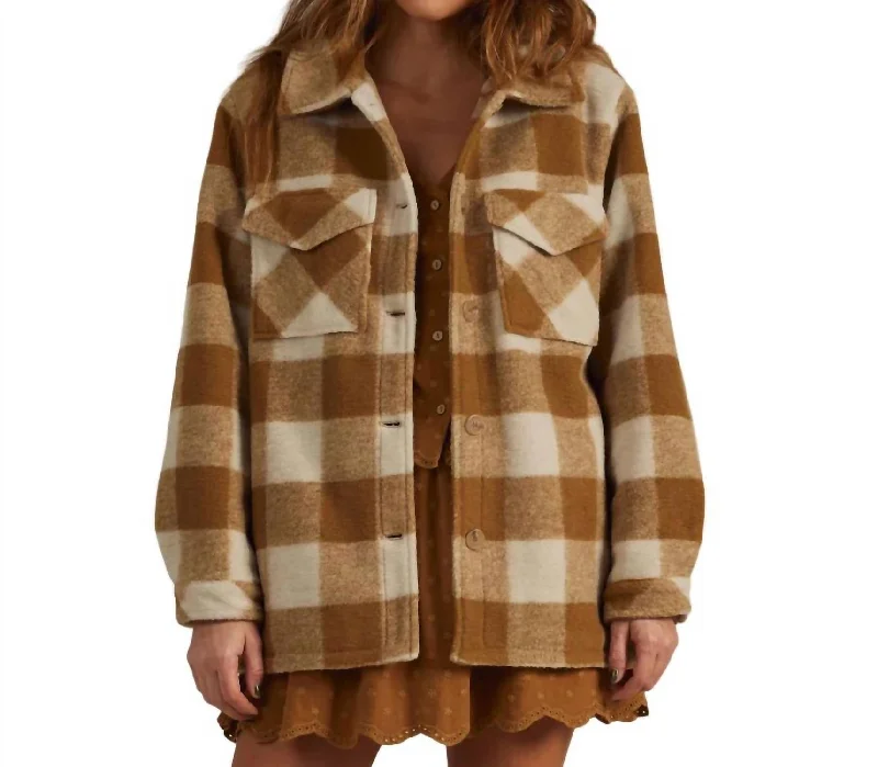 Shearling Chore Coat In Brass Checker