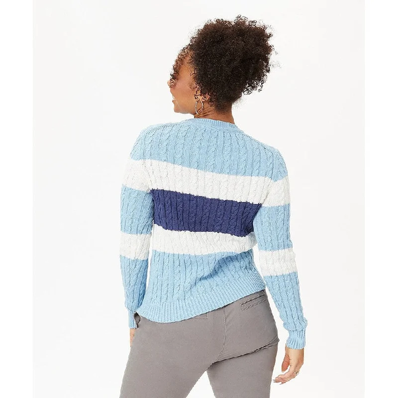 Tommy Hilfiger Women's Flag Logo Colorblocked Cotton Cable Knit Sweater Blue Size Xx-Large