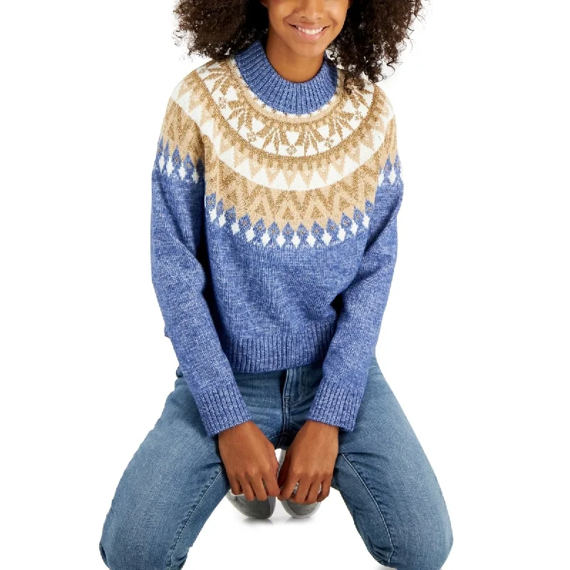 Tommy Hilfiger Women's Half Snowflake Raglan Sweater Blue