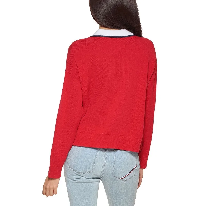 Tommy Hilfiger Women's Johnny Collar Sweater Red Size Medium