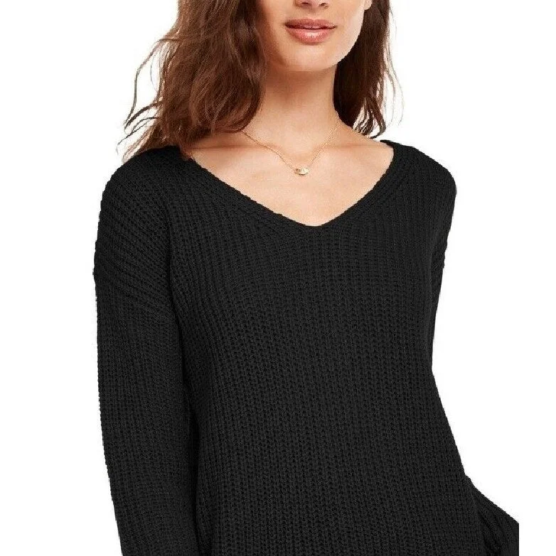 Ultra Flirt Junior's Lace Up Back Sweater Black Size X-Large