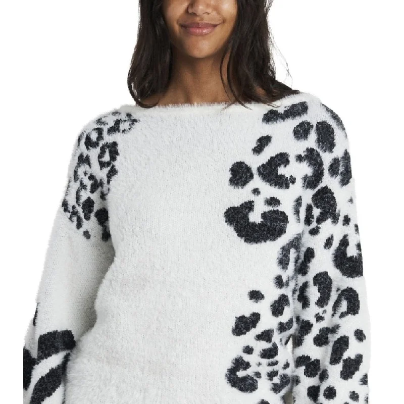 Vince Camuto Women's Animal Print Jacquard Fuzzy Sweater White Size X-Large